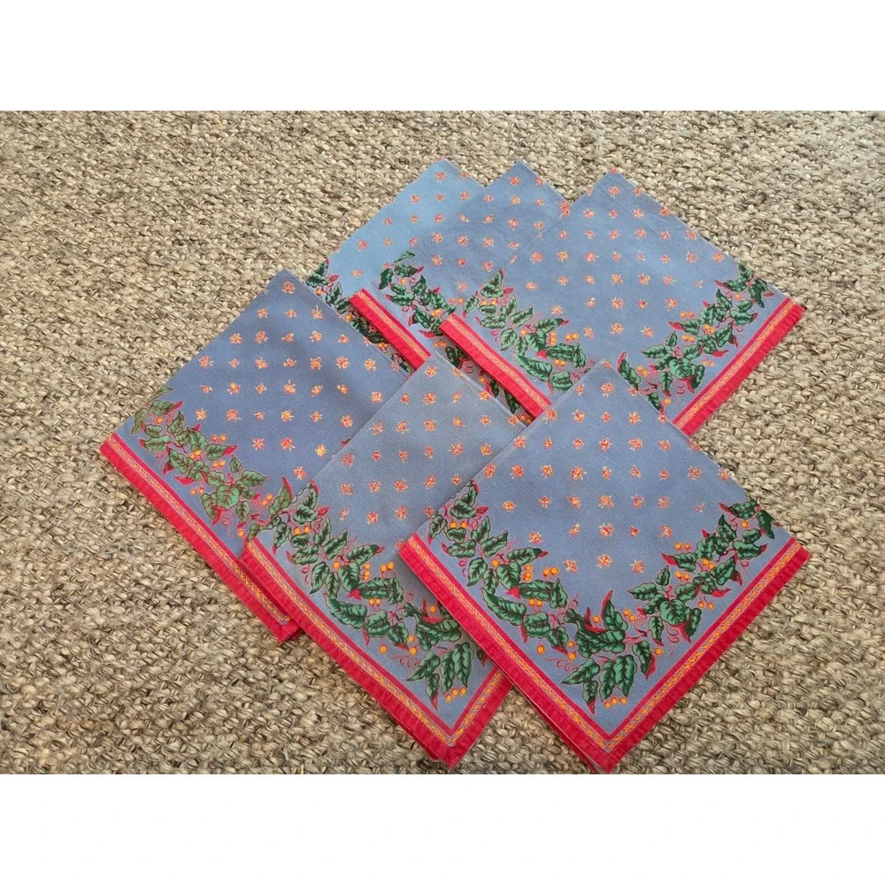 Set of 6 Williams Sonoma Provence Blue Red Napkin Floral 100% Cotton